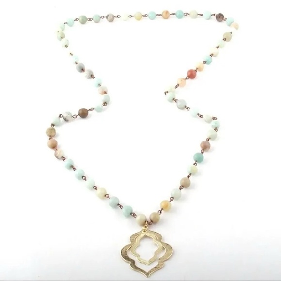 Anthropologie Amazonite Natural Stone Lotus Necklace - Picture 3 of 7